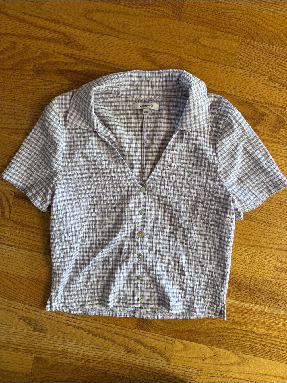 Madewell Light Purple Check Short Sleeve  Classic for all occasions